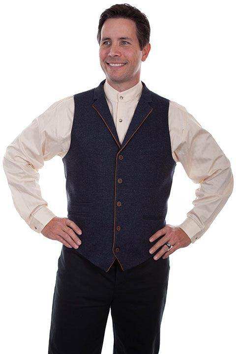 Scully BLUE SOLID 4 POCKET VEST W/PIPING POINT - Scully Leather - Flyclothing LLC