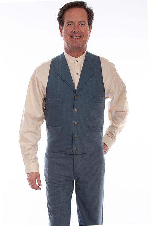 Scully Leather 100% Cotton Blue Herringbone Vest - Scully Leather - Flyclothing LLC