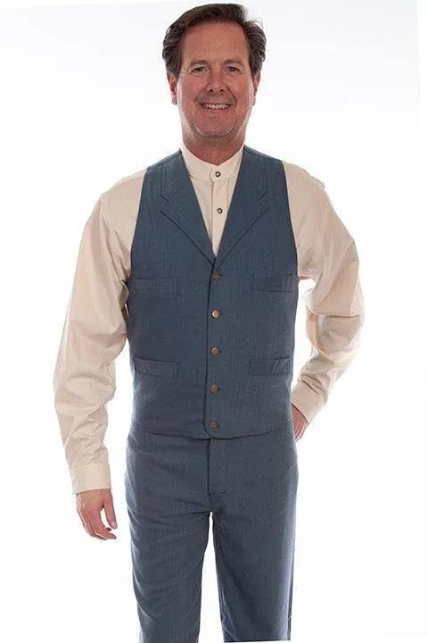 Scully Leather 100% Cotton Blue Herringbone Vest - Scully Leather