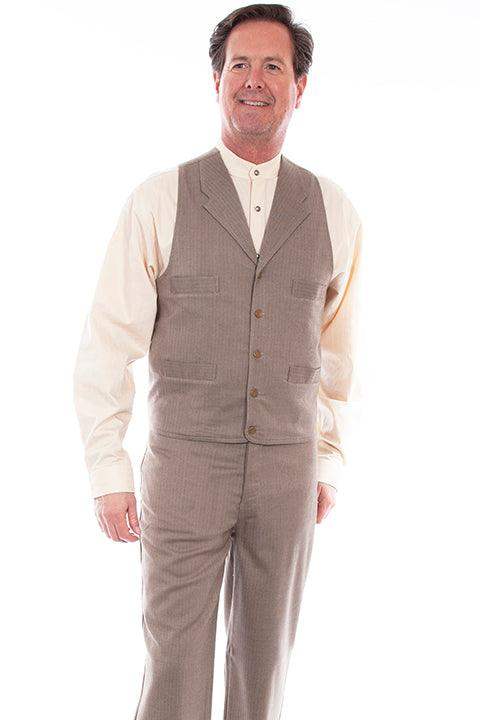 Scully Leather 100% Cotton Brown Herringbone Vest - Scully Leather - Flyclothing LLC