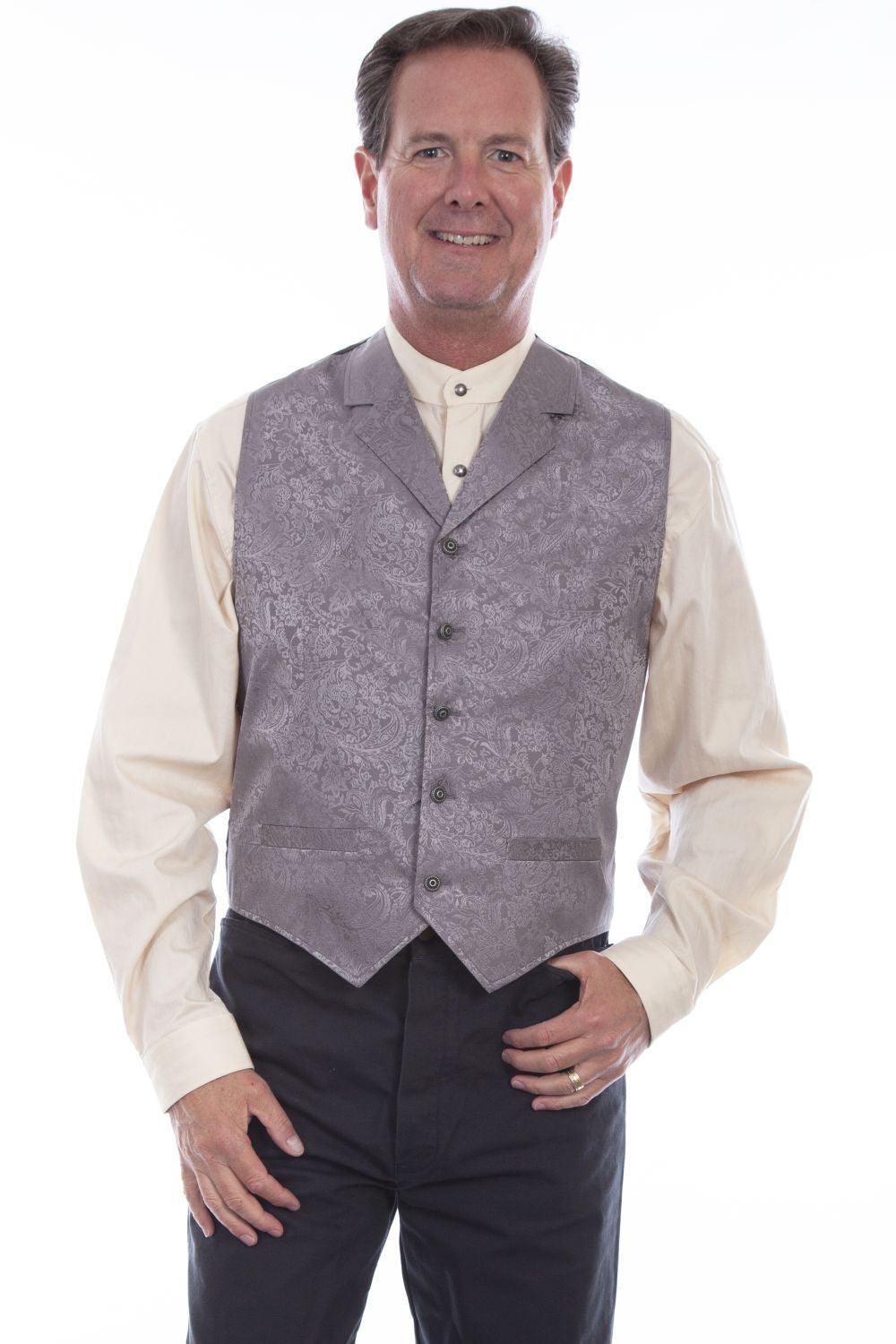 Scully Grey Silk Single Breasted Vest - Scully Leather