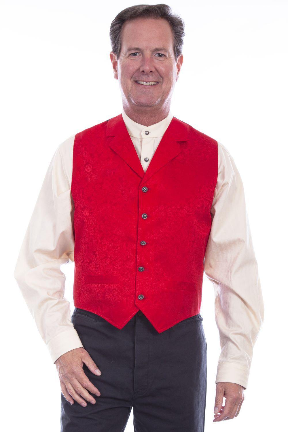 Scully Red Silk Single Breasted Vest - Scully Leather