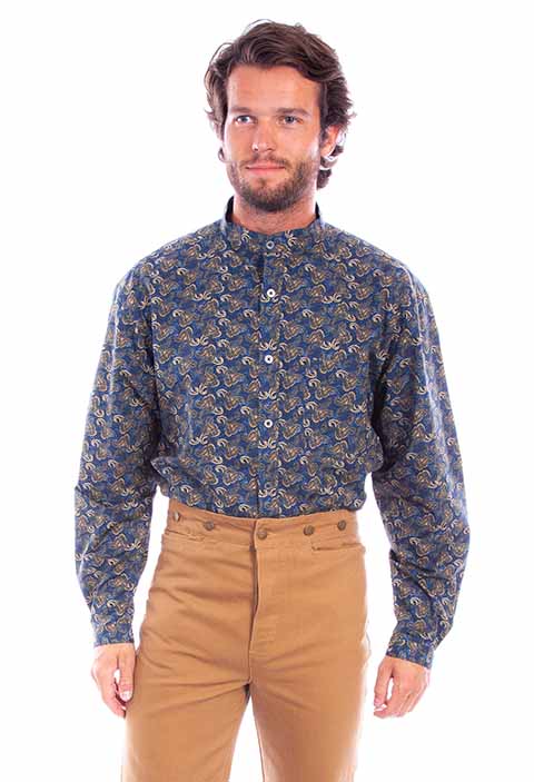Scully Leather Rangewear Blue Small Paisley Button Up Shirt