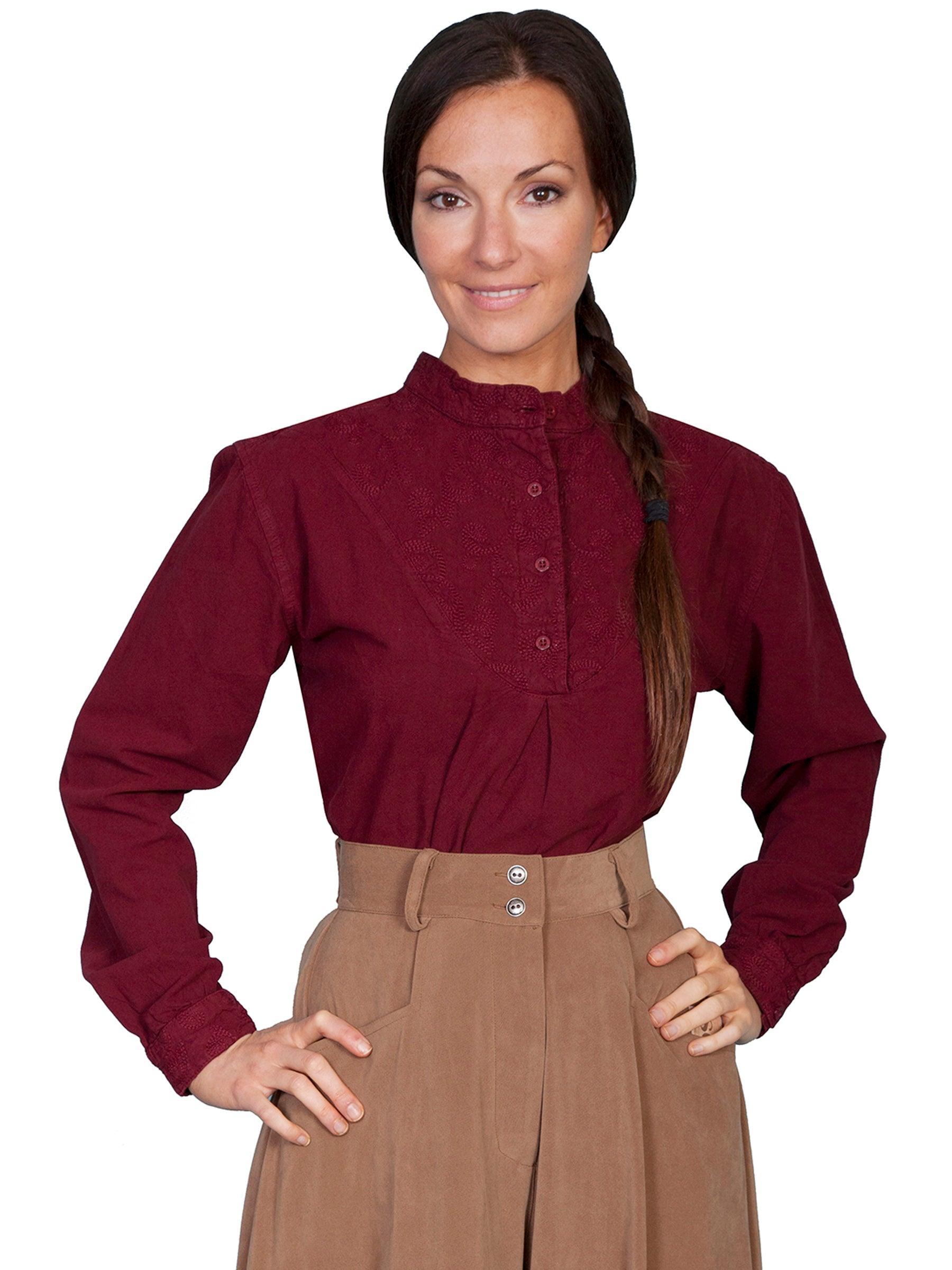 Scully BURGUNDY EMBROIDERED COTTON BLOUSE - Flyclothing LLC