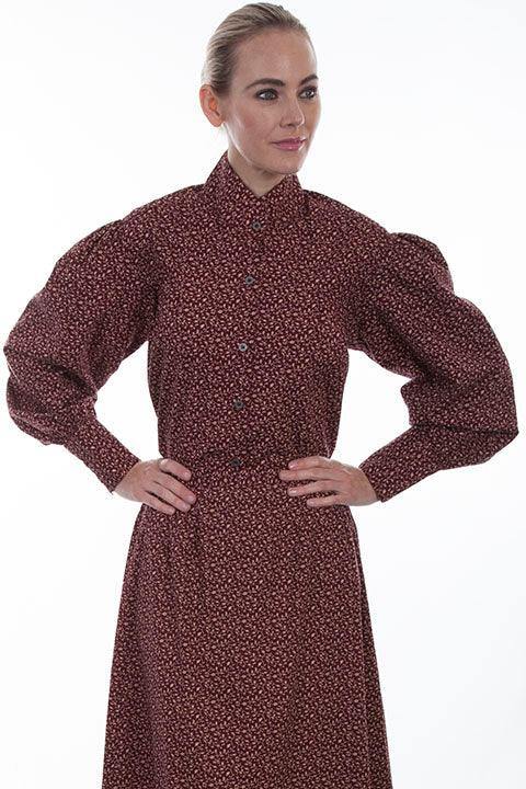 Scully BURGUNDY CALICO PRINT BLOUSE - Scully Leather