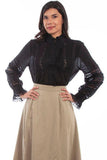 Scully BLACK CROCHET TRIM POET BLOUSE - Scully Leather