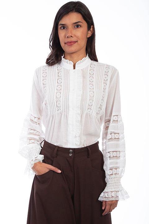 Scully WHITE CROCHET TRIM POET BLOUSE - Scully Leather