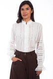Scully WHITE CROCHET TRIM POET BLOUSE - Scully Leather