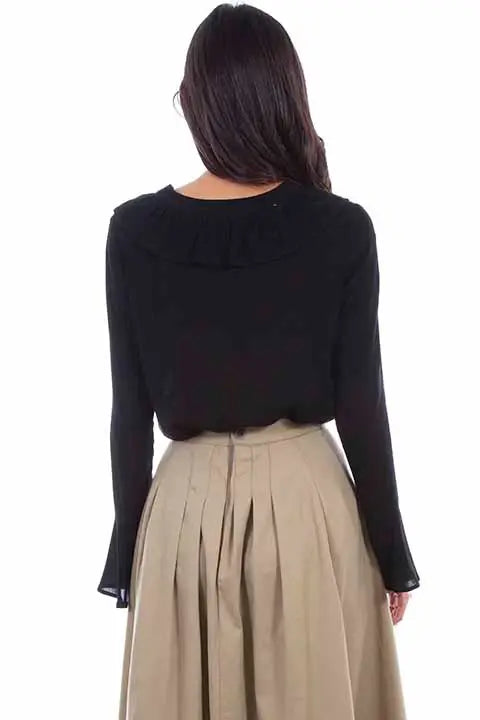Scully Leather Rangewear Black Ruffle Lace Up Blouse - Scully Leather - Flyclothing LLC