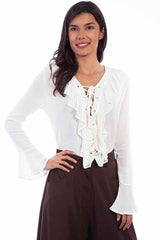 Scully Leather Rangewear White Ruffle Lace Up Blouse