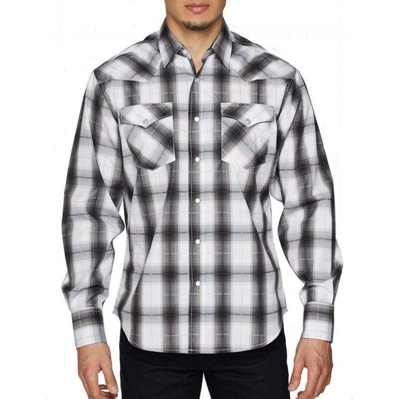 Rodeo Clothing Gray Cotton/Poly men's L/S plaid western shirt - Rodeo Clothing - Flyclothing LLC