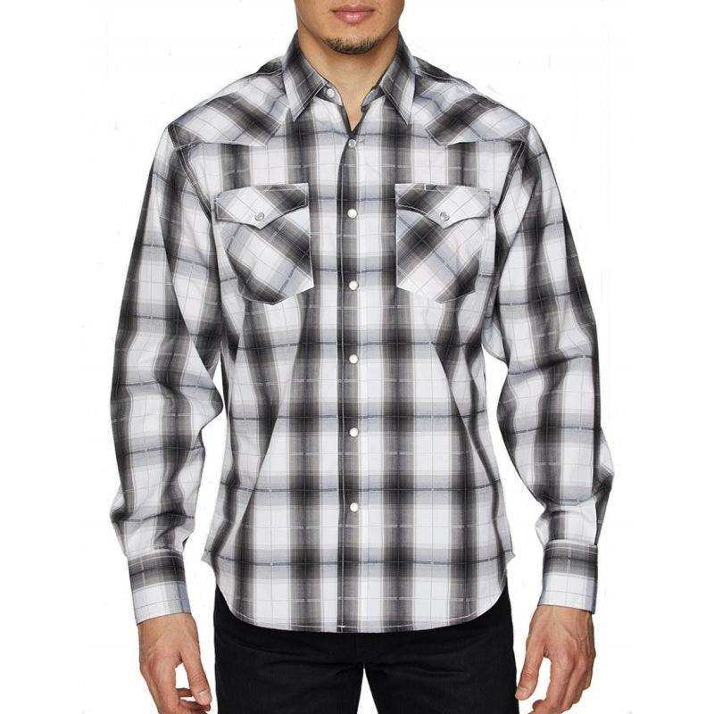 Rodeo Clothing Gray Cotton/Poly men's L/S plaid western shirt - Rodeo Clothing - Flyclothing LLC