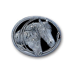 Horse Heads (Diamond Cut) Small Enameled Belt Buckle - Flyclothing LLC