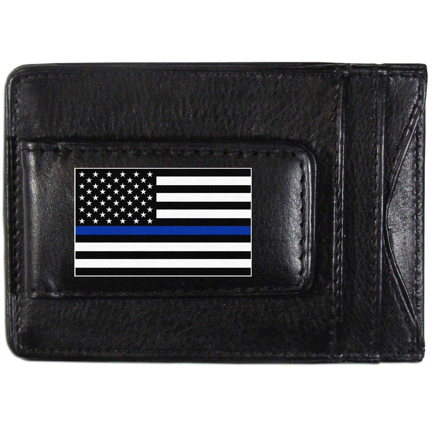 Thin Blue Line Police Flag Leather Cash and Cardholder  - Siskiyou Buckle