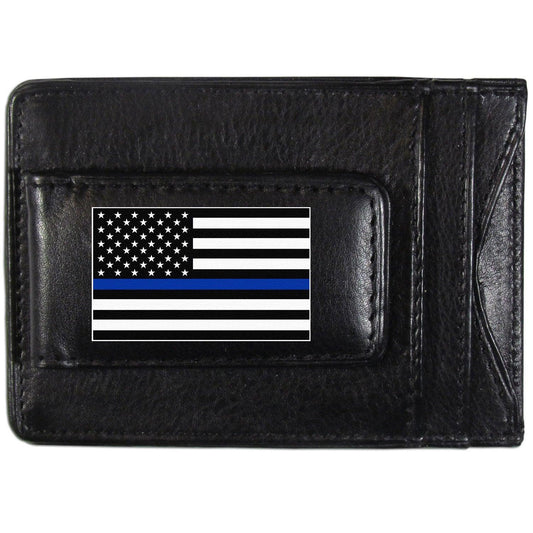 Thin Blue Line Police Flag Leather Cash and Cardholder  - Flyclothing LLC
