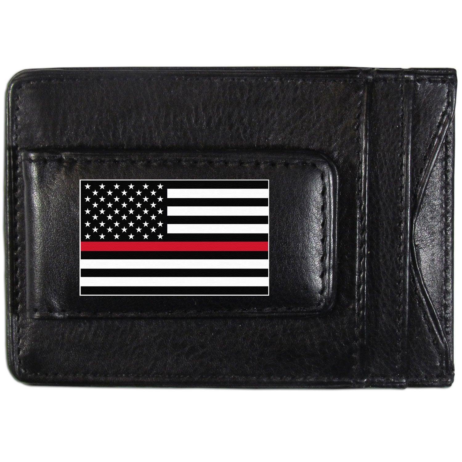 Thin Red Line Firefighter Flag Leather Cash and Cardholder  - Siskiyou Buckle
