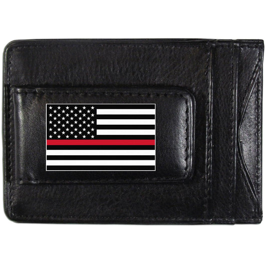 Thin Red Line Firefighter Flag Leather Cash and Cardholder  - Flyclothing LLC