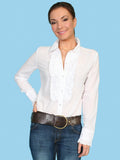 Scully WHITE 100% COTTON CENTER RUFFLE BLOUSE - Scully Leather