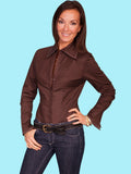 Scully CHOCOLATE COTTON/POPLIN STRETCH PIN TUCK BLOUSE - Scully Leather