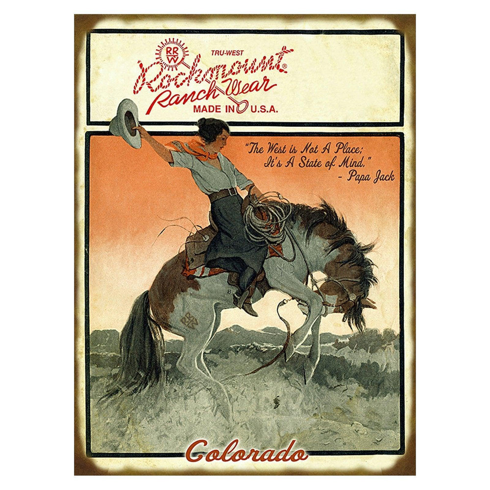 Cowgirl Bronc Distressed Wood Western Sign - Rockmount Clothing