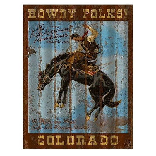 Howdy Folks Corrugated Distressed Metal Western Sign - Rockmount Clothing - Flyclothing LLC
