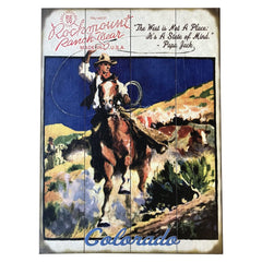 Cowboy Calf Roper Distressed Wood Western Sign (Small) - Rockmount Clothing