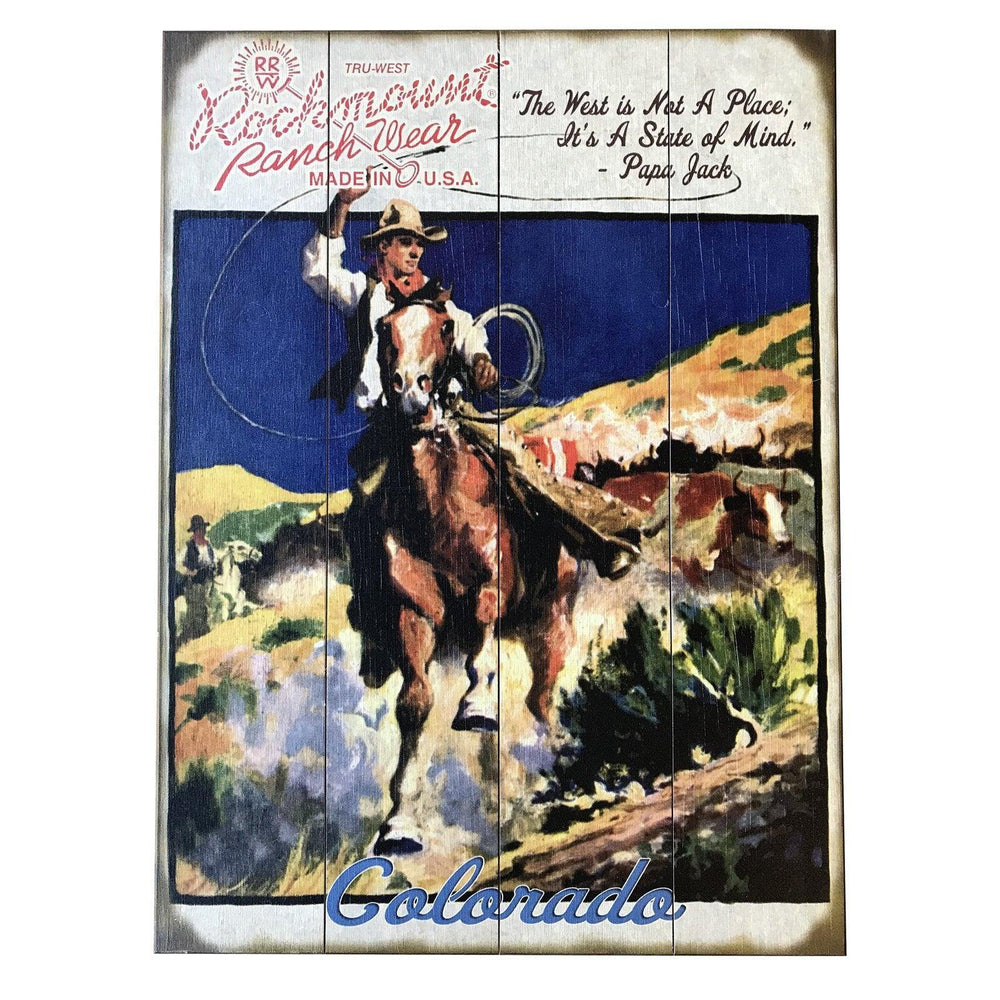Cowboy Calf Roper Distressed Wood Western Sign (Large) - Rockmount Clothing