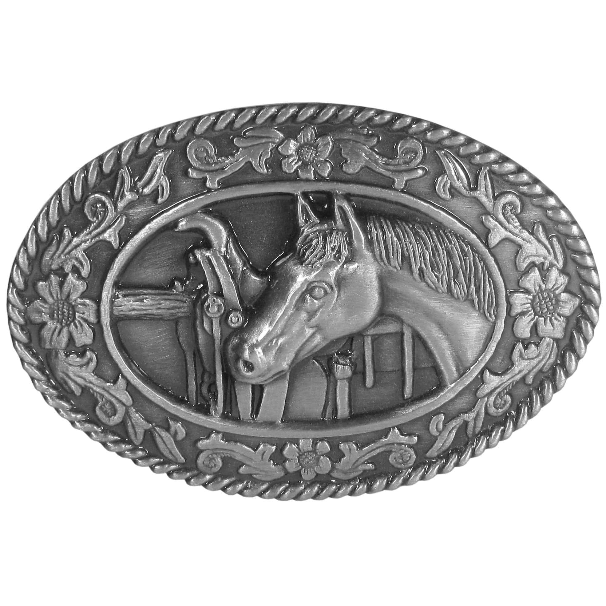 Horse head and Saddle Antiqued Belt Buckle - Siskiyou Buckle - Flyclothing LLC