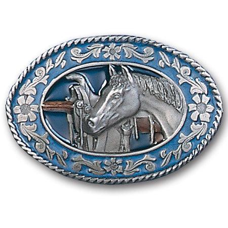 Horse head and Saddle Enameled Belt Buckle - Flyclothing LLC