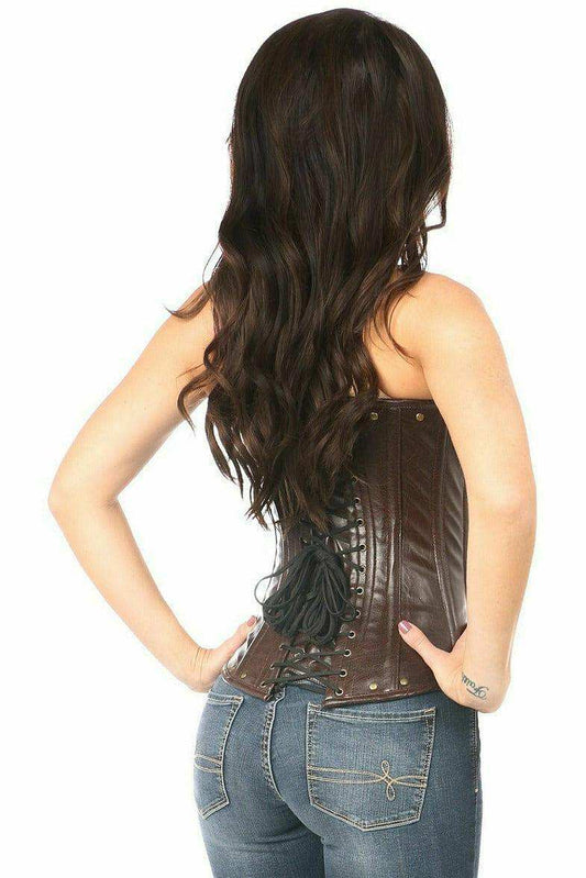 Daisy Corsets Top Drawer Steel Boned Distressed Faux Leather Underbust Corset Top - Daisy Corsets - Flyclothing LLC