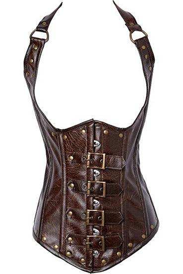 Daisy Corsets Top Drawer Steel Boned Distressed Faux Leather Underbust Corset Top - Daisy Corsets - Flyclothing LLC