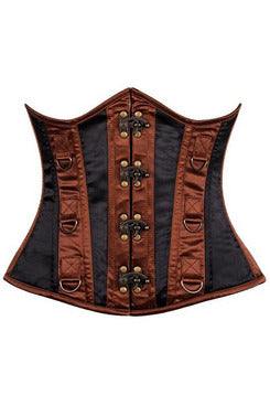 Daisy Corsets Top Drawer Black & Brown Steel Boned Underbust Corset - Daisy Corsets
