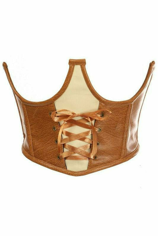 Daisy Corsets Top Drawer Faux Leather Steel Boned Lace-Up Open Cup Waist Cincher