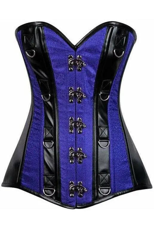 Daisy Corsets Top Drawer Royal Blue Brocade & Faux Leather Steel Boned Corset - Daisy Corsets