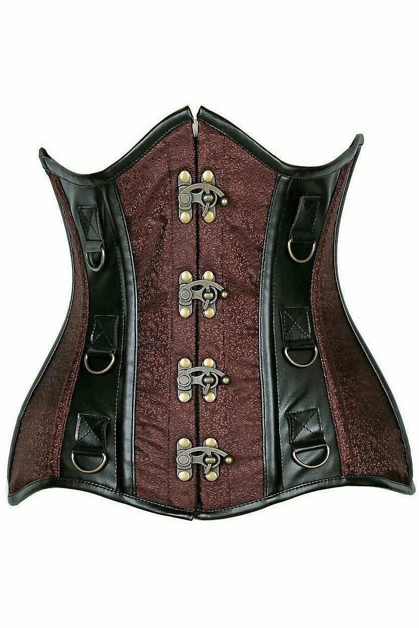 Daisy Corsets Top Drawer Brown Brocade & Faux Leather Steel Boned Under Bust Corset - Daisy Corsets