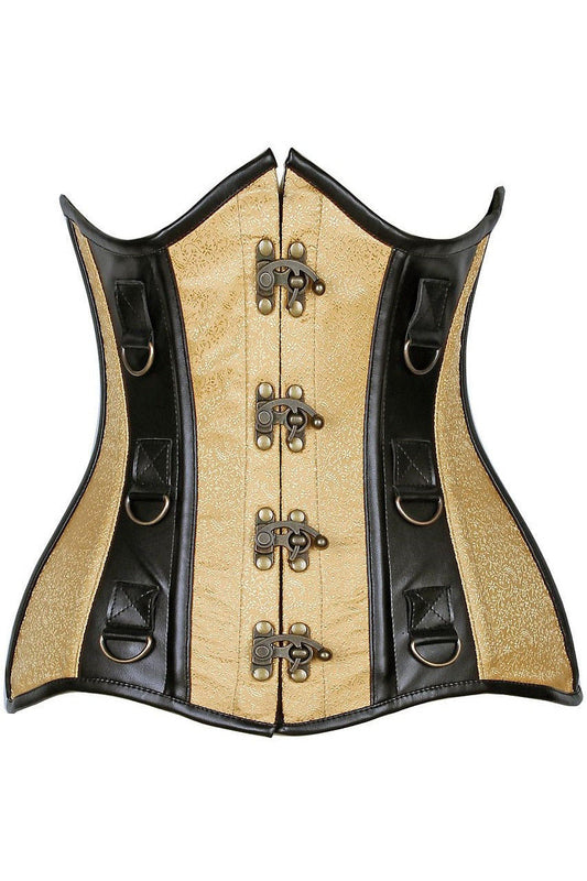 Daisy Corsets Top Drawer Gold Brocade & Faux Leather Steel Boned Under Bust Corset