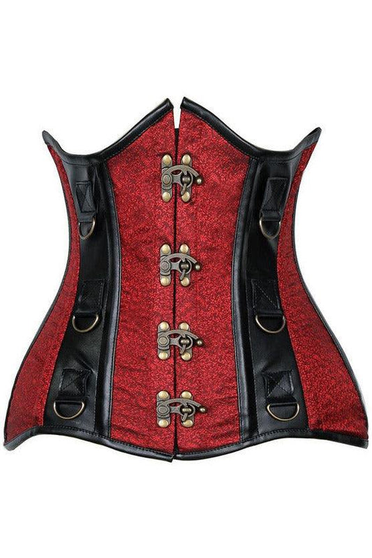 Daisy Corsets Top Drawer Wine Brocade & Faux Leather Steel Boned Under Bust Corset - Daisy Corsets