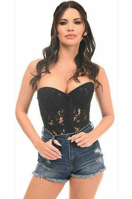 Daisy Corsets Top Drawer Black Underwire Sheer Lace Steel Boned Corset - Daisy Corsets