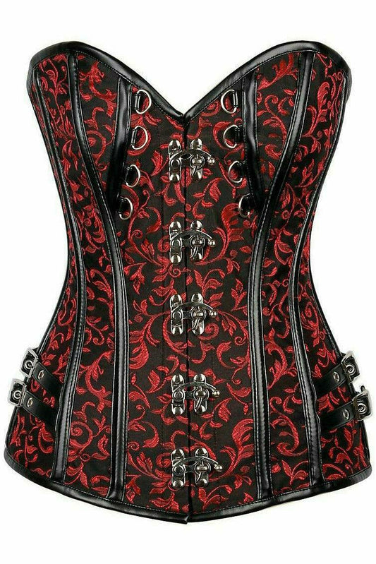 Daisy Corsets Top Drawer Brocade & Faux Leather Steel Boned Corset - Daisy Corsets