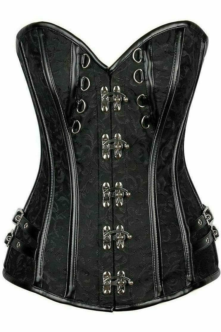 Daisy Corsets Top Drawer Brocade & Faux Leather Steel Boned Corset - Daisy Corsets