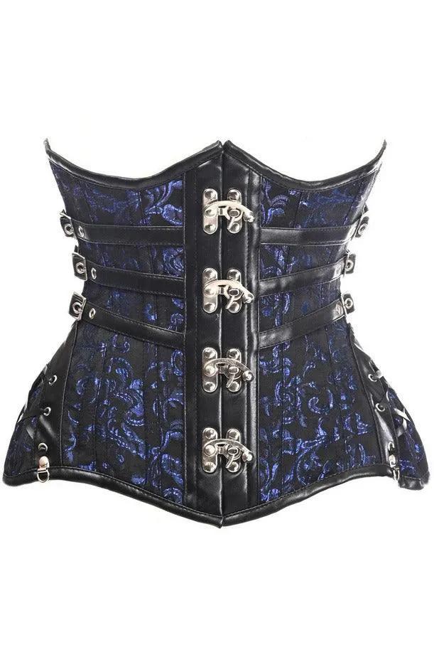 Daisy Corsets Top Drawer CURVY Steampunk Black/Blue Brocade Steel Double Boned Under Bust Corset - Daisy Corsets