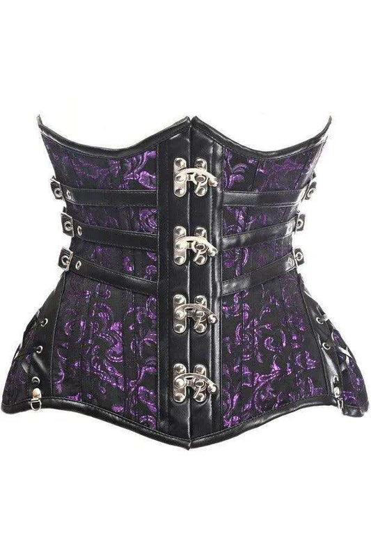 Daisy Corsets Top Drawer CURVY Steampunk Black/Purple Brocade Steel Double Boned Under Bust Corset - Daisy Corsets - Flyclothing LLC