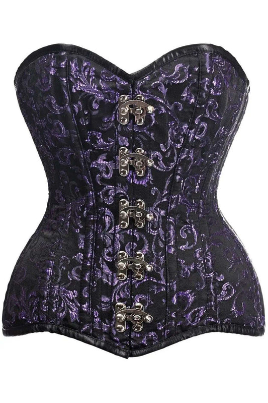 Daisy Corsets Top Drawer CURVY Black/Purple Brocade Double Steel Boned Overbust Corset - Daisy Corsets - Flyclothing LLC