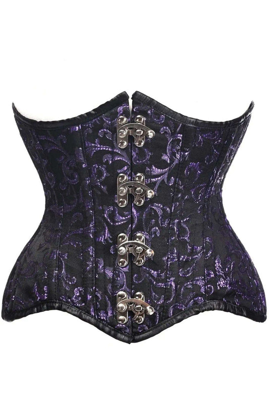 Daisy Corsets Top Drawer Black/Purple Brocade Double Steel Boned Under Bust Corset - Daisy Corsets - Flyclothing LLC