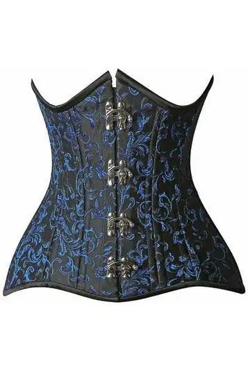 Daisy Corsets Top Drawer CURVY Blue Brocade Double Steel Boned Under Bust Corset - Daisy Corsets