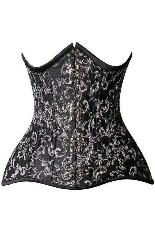 Daisy Corsets Top Drawer CURVY Black/Silver Brocade Double Steel Boned Under Bust Corset - Daisy Corsets - Flyclothing LLC