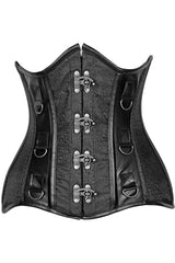 Daisy Corsets Top Drawer Black Brocade & Faux Leather Steel Boned Under Bust Corset