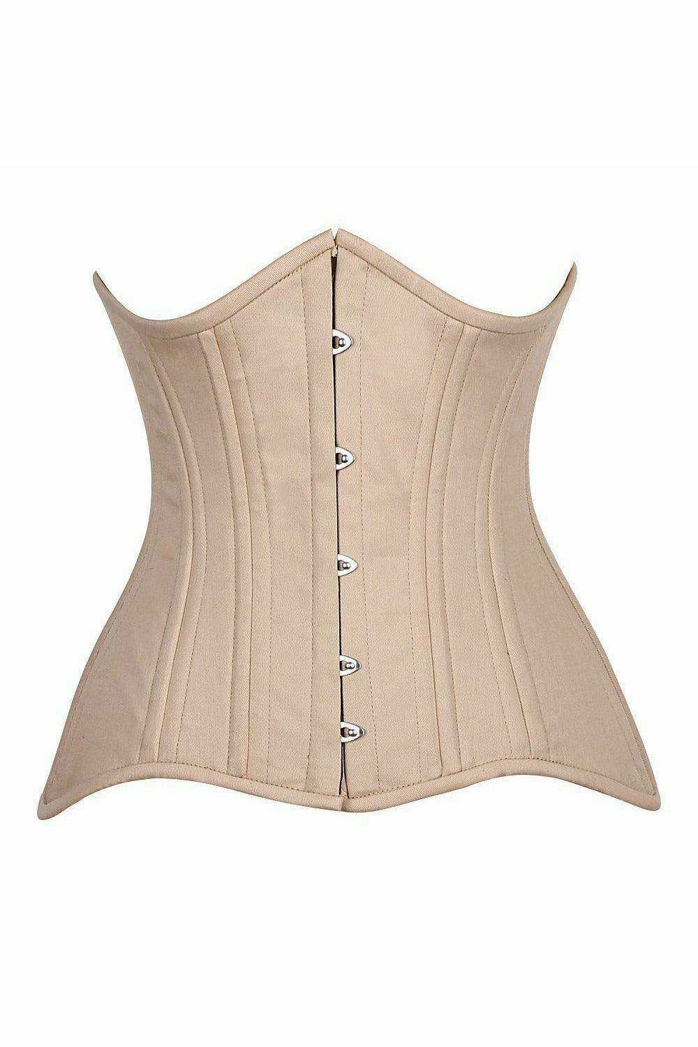 Top Drawer CURVY Nude Cotton Double Steel Boned Underbust Waist Cincher Corset - Daisy Corsets - Flyclothing LLC