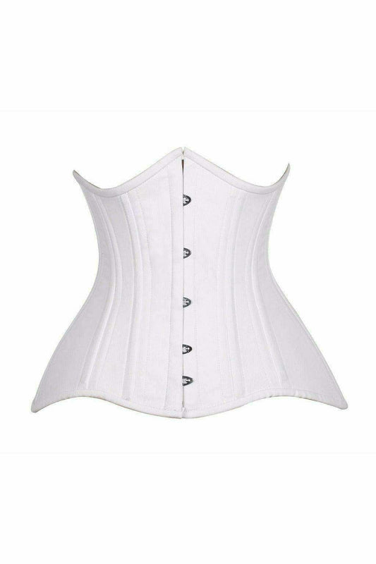 Daisy Corsets Top Drawer CURVY White Cotton Double Steel Boned Underbust Waist Cincher Corset - Daisy Corsets - Flyclothing LLC