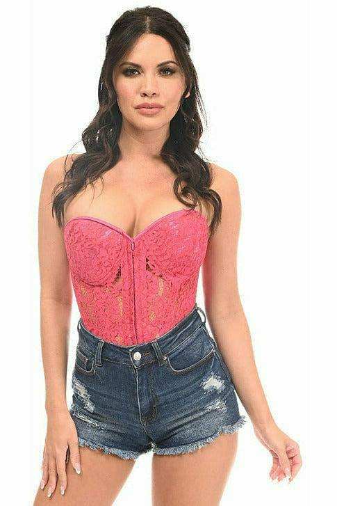 Daisy Corsets Top Drawer Fuchsia Underwire Sheer Lace Steel Boned Corset - Daisy Corsets - Flyclothing LLC